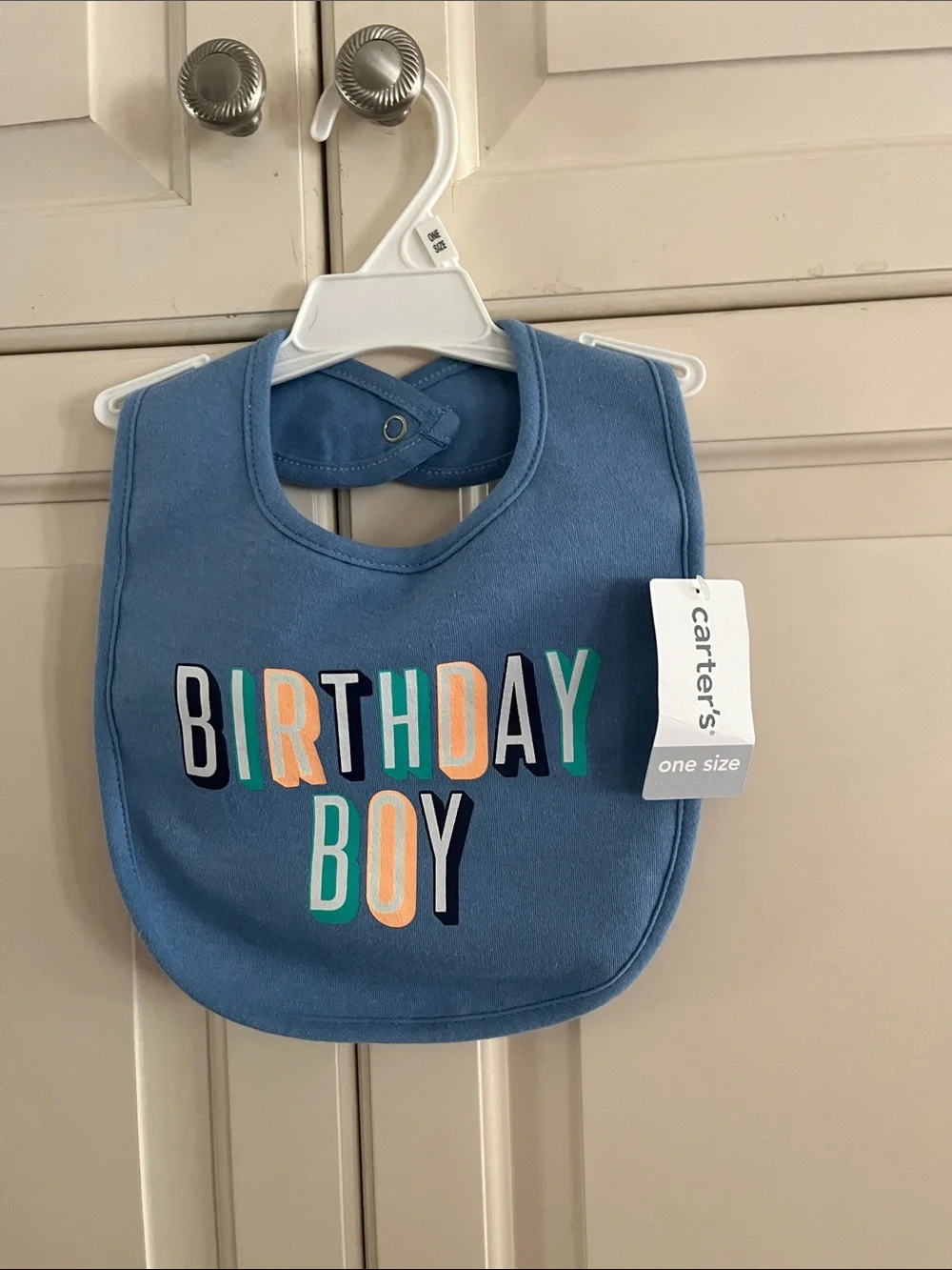 Carter's Blue 'Birthday Boy' Graphic Bib with Multicolor Letters